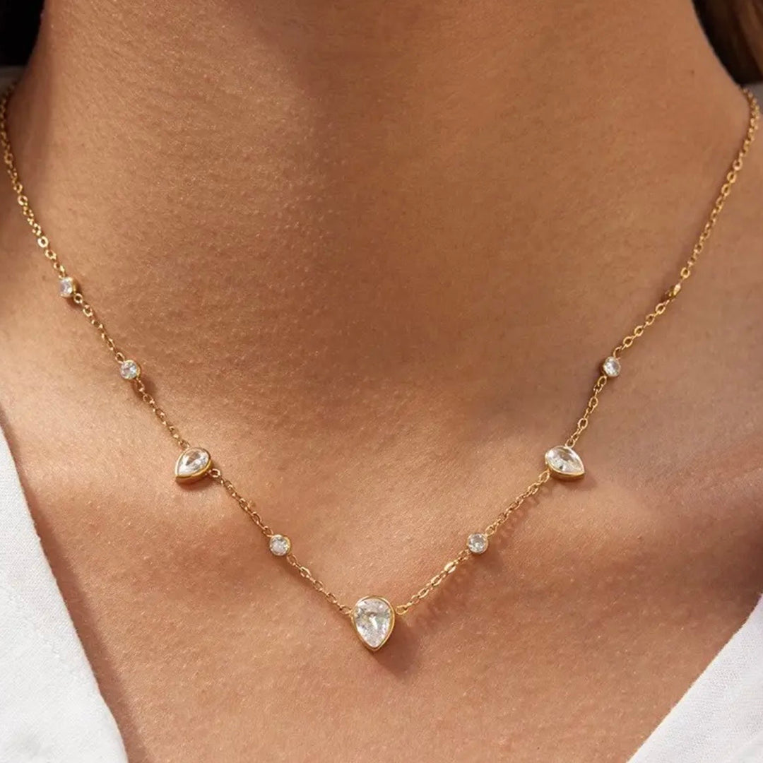 18K Stainless Tarnish Free CZ Embellished Necklace in Gold