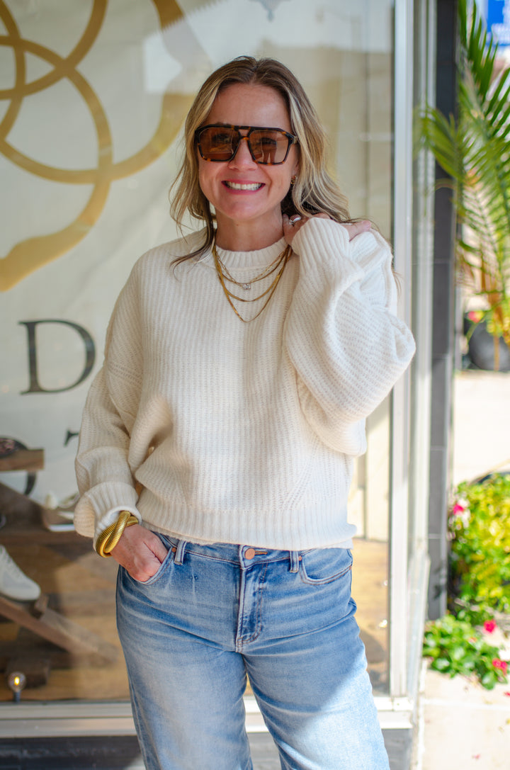 Fall Feels Crew Neckline Ribbed Sweater in Cream