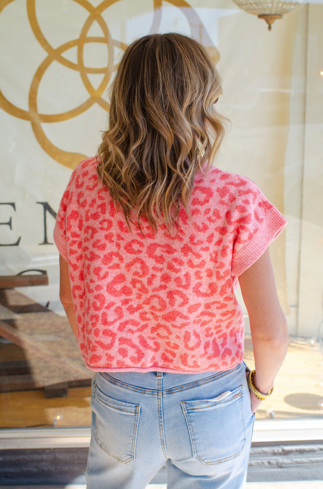 Pink Leopard Button Down Sweater Top
