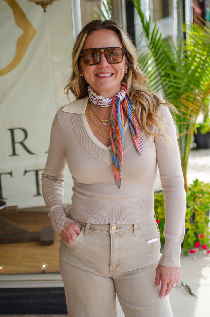 Classic Moment Collared Pullover in Taupe