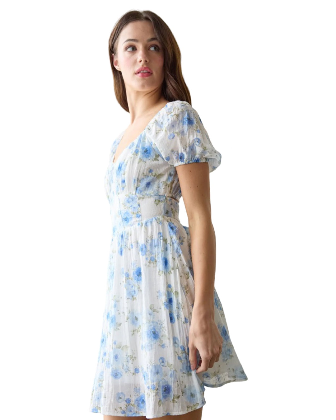 Tea Time Floral Corset Top Tie Back Dress in Blue