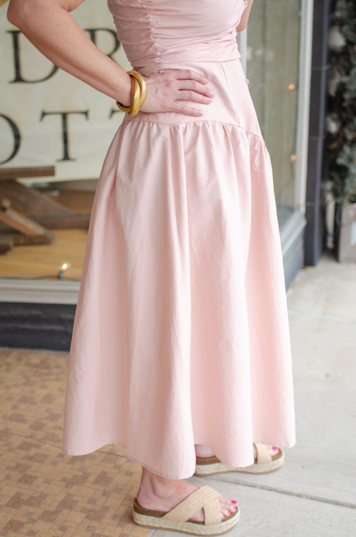 Precious Moments High Rise Button Down Skirt in Blush