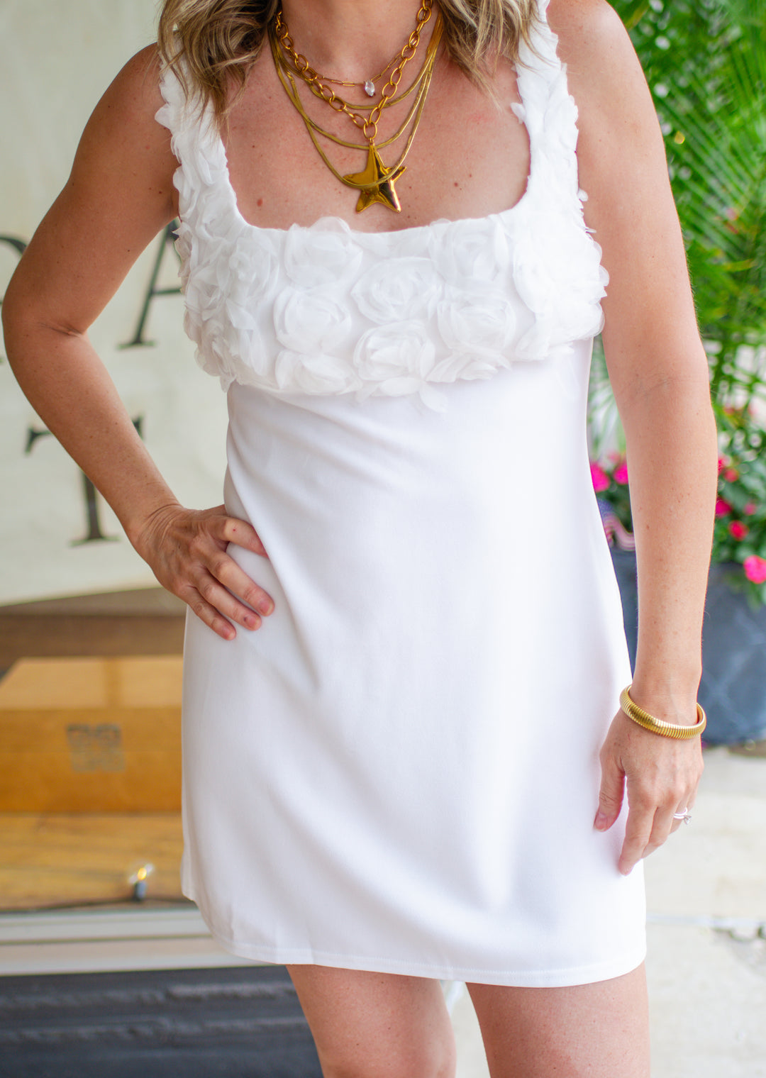 Rosette All Day Floral Mini Dress in White