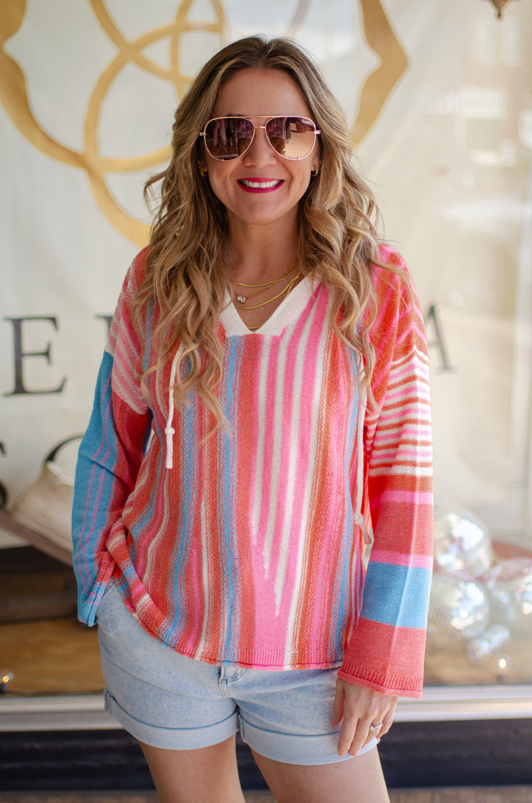 Dreaming of Sunshine Boho Stripe Pullover Knit Top in Cream