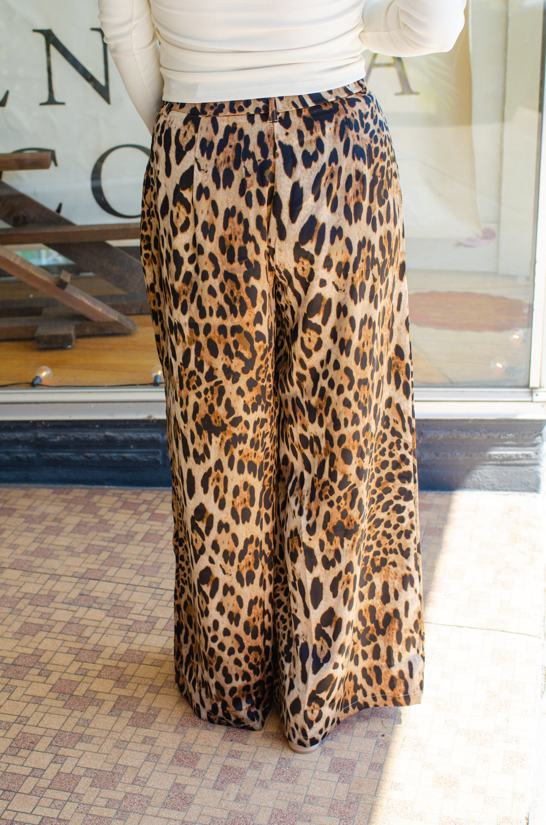 Wild Side Leopard Wide Leg belted Trousers in Brown