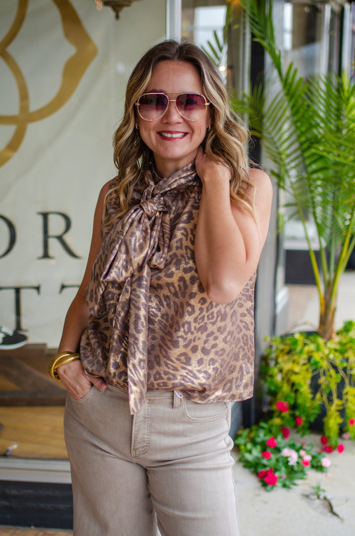 Wild Side Leopard Top with Neck Scarf