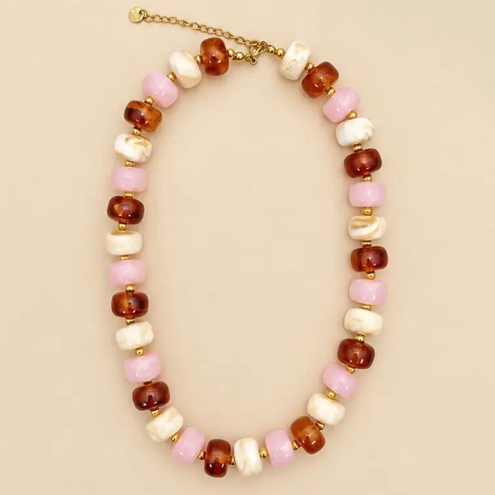 Tortoise & Blush Resin Beaded Necklace