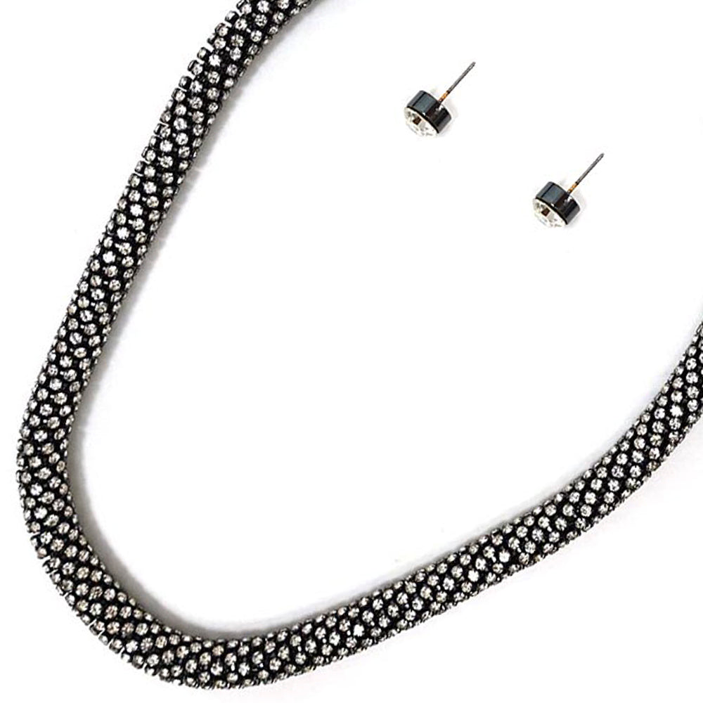 Gunmetal Pave Cord Necklace