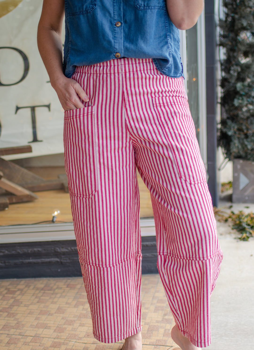 Nautical Dreamer Red & White Stripe Barrel Leg Pants