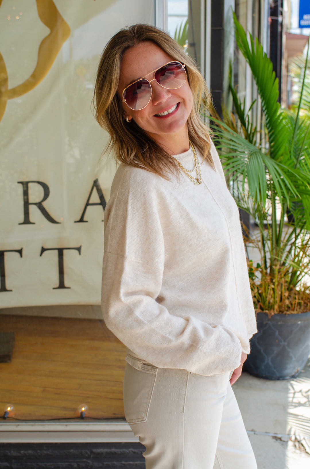 This Love Oatmeal Center Seam Rolled Neck Sweater in Oatmeal