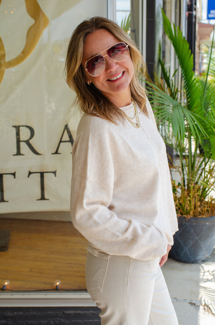 This Love Oatmeal Center Seam Rolled Neck Sweater in Oatmeal