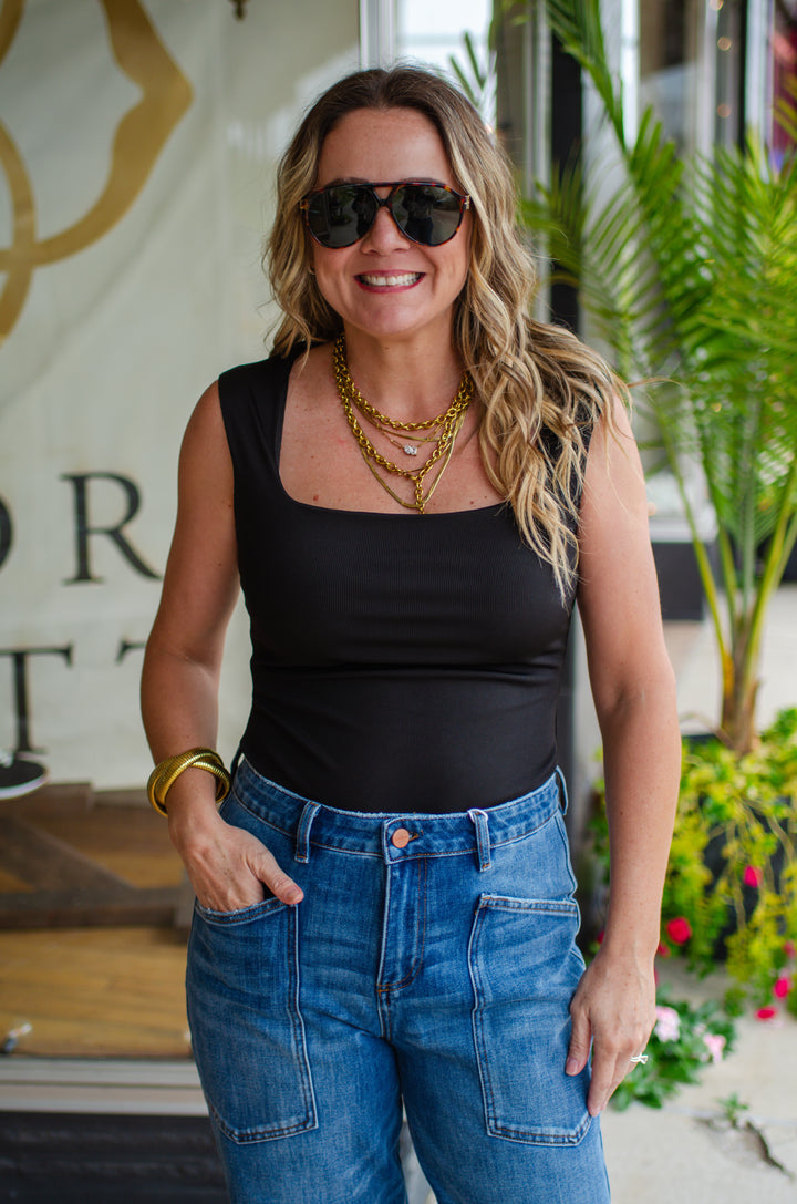 Square Neck Bodysuit in Black