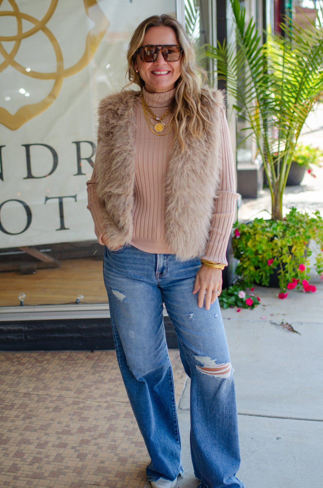 Glam Fur Vest in Taupe