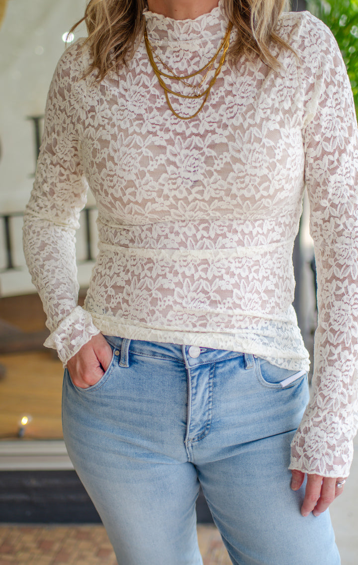 Heart Like Mine Fitted Long Sleeve Lace Top in Ivory