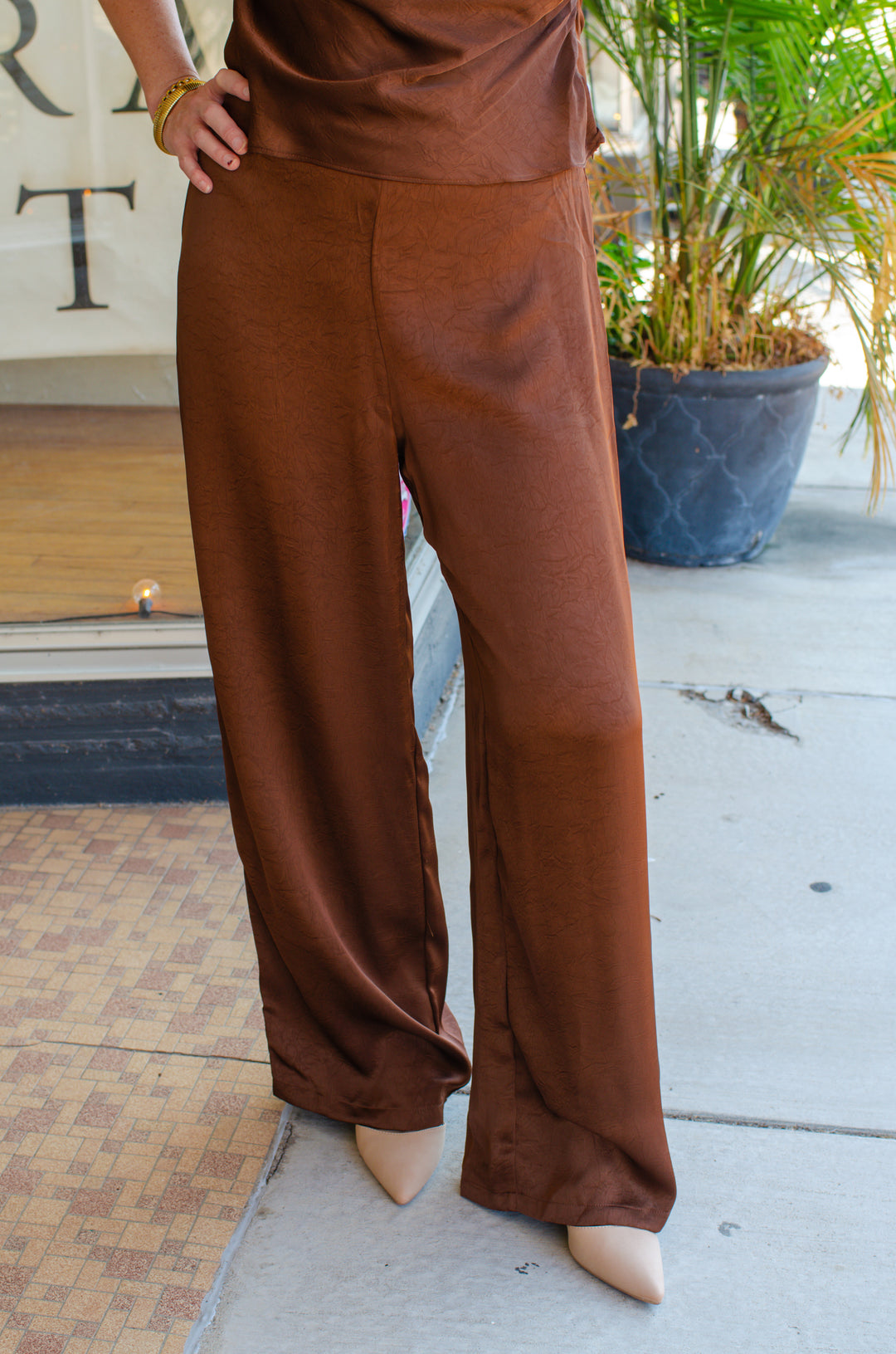 All For Glamour High Rise Wide Leg Pant in Chocolate