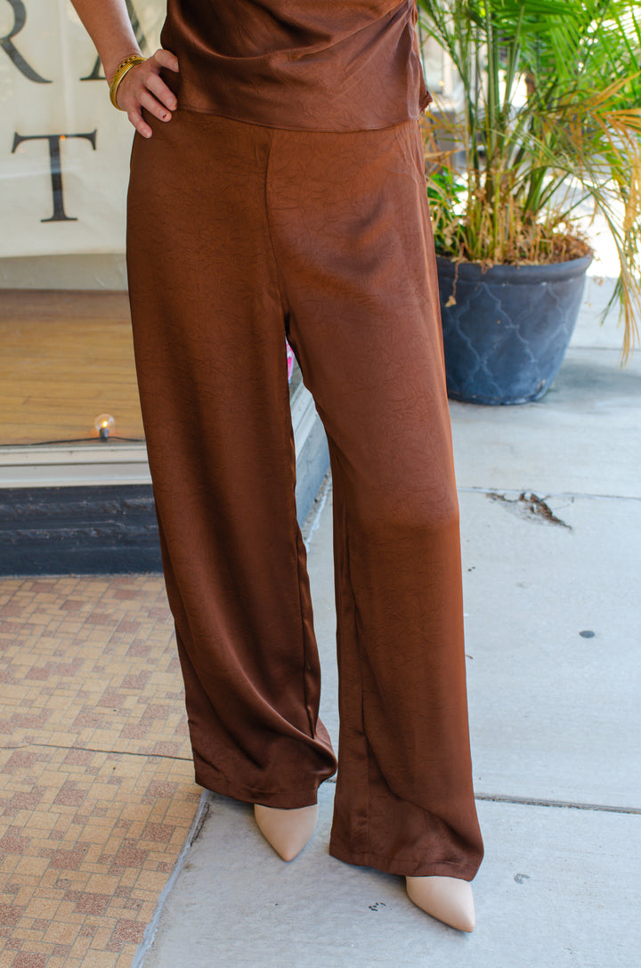 All For Glamour High Rise Wide Leg Pant in Chocolate