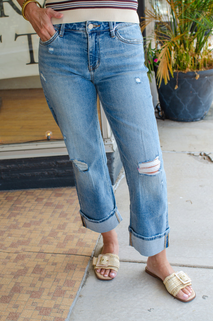 Vervet Mid Rise Straight Distressed Jeans