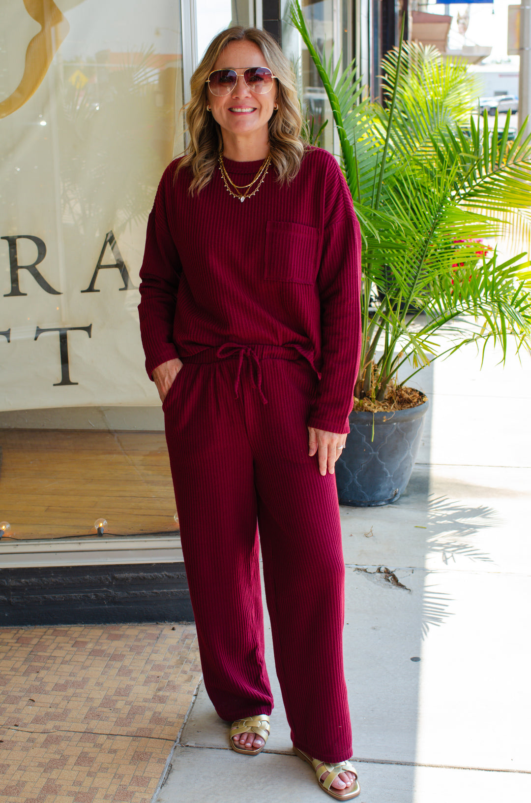 Make Your Way Thermal Wide Leg Pant in Burgundy