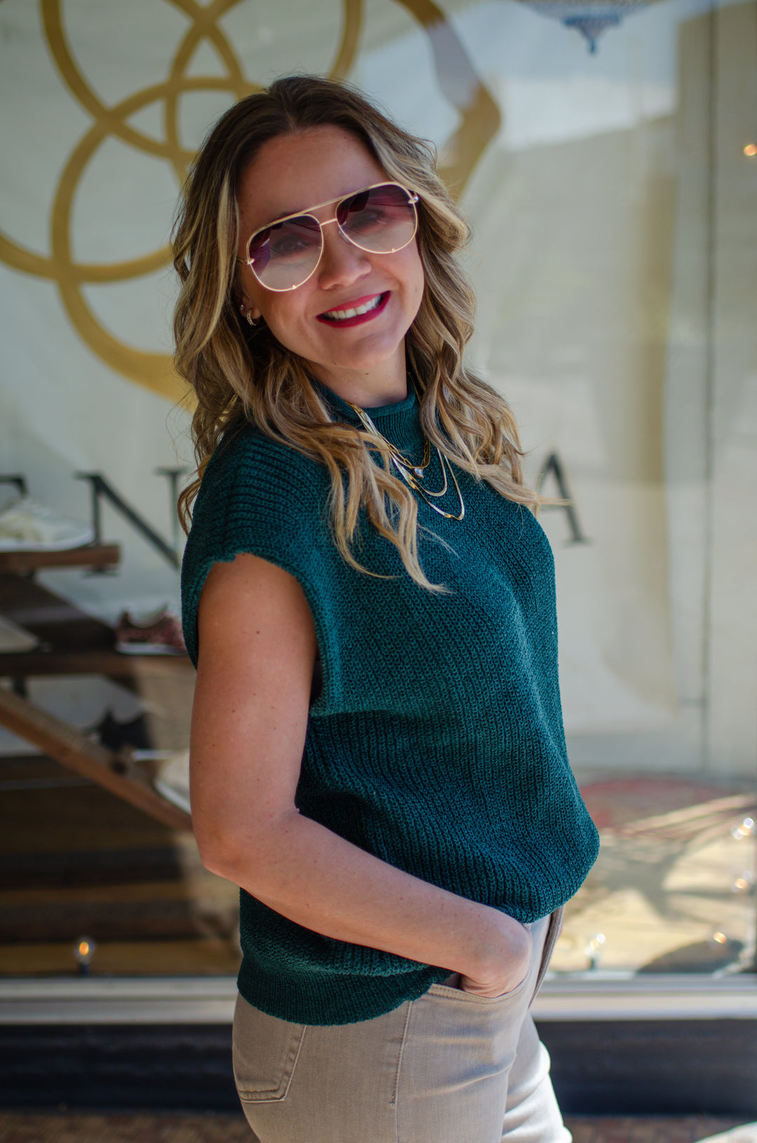 Classic Choice Soft Knit Sweater Vest Top in Forest Green