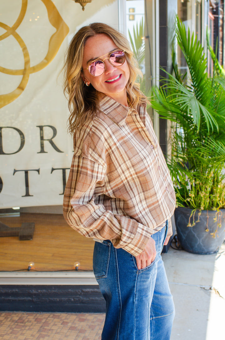 Warm Wishes Camel Button Down Plaid