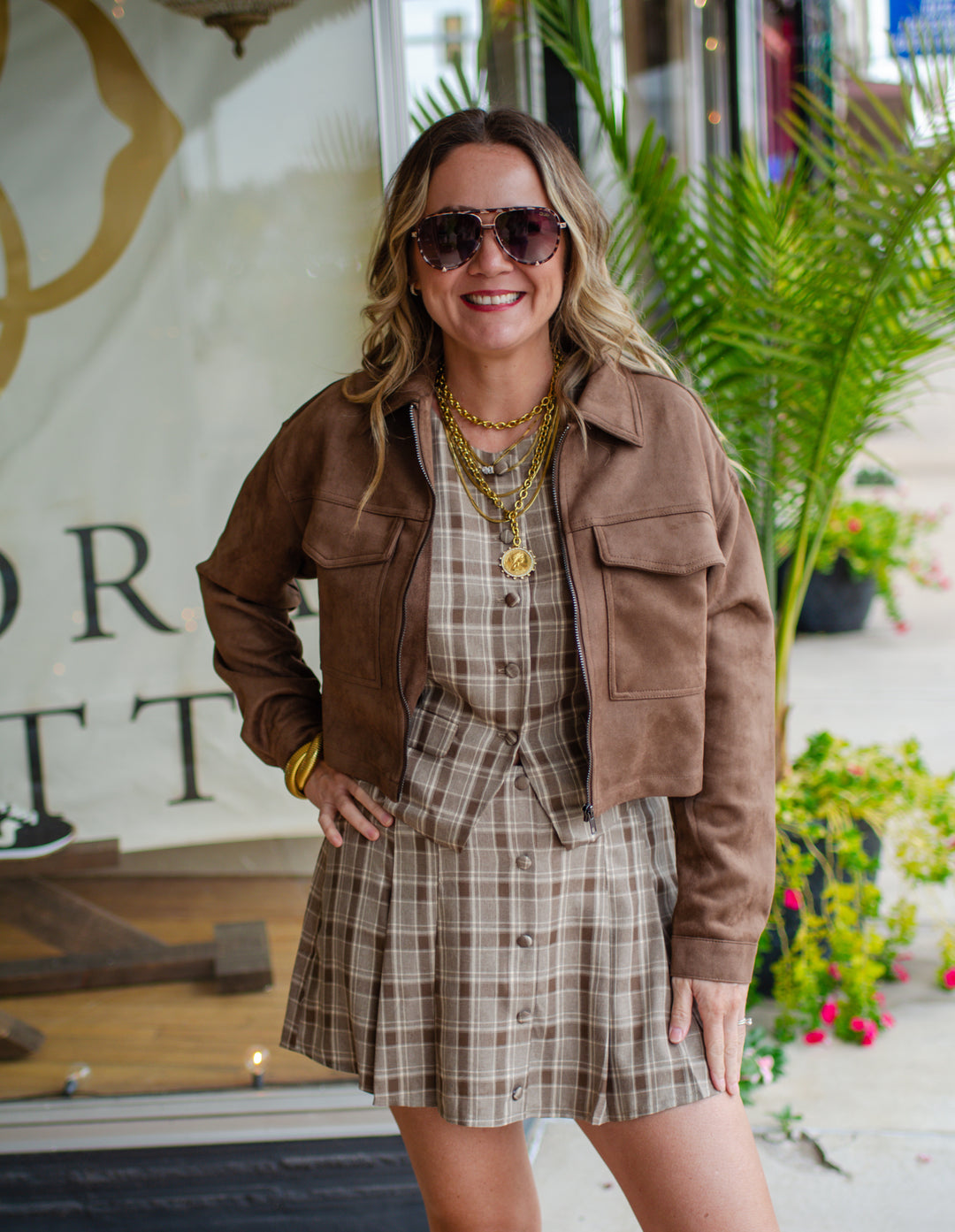 Pretty in Plaid Skort in Brown