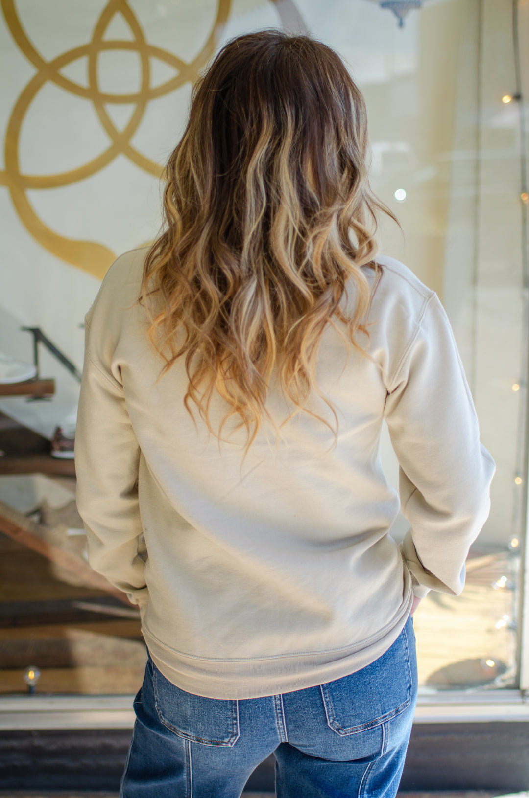 Make Heaven Crowded Embroidered Fleece Sweatshirt in Sand