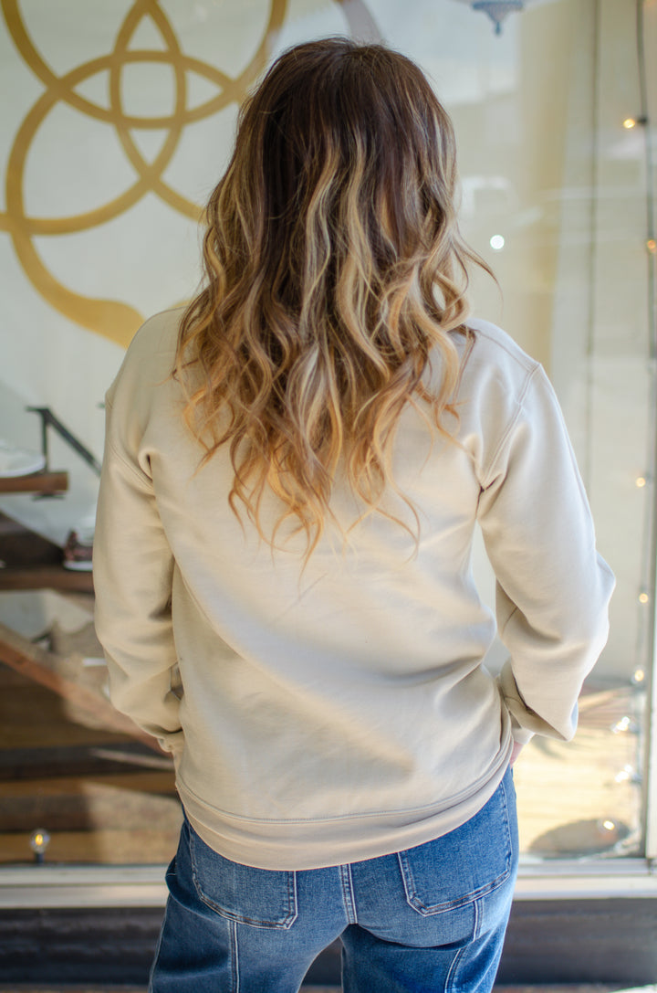 Make Heaven Crowded Embroidered Fleece Sweatshirt in Sand