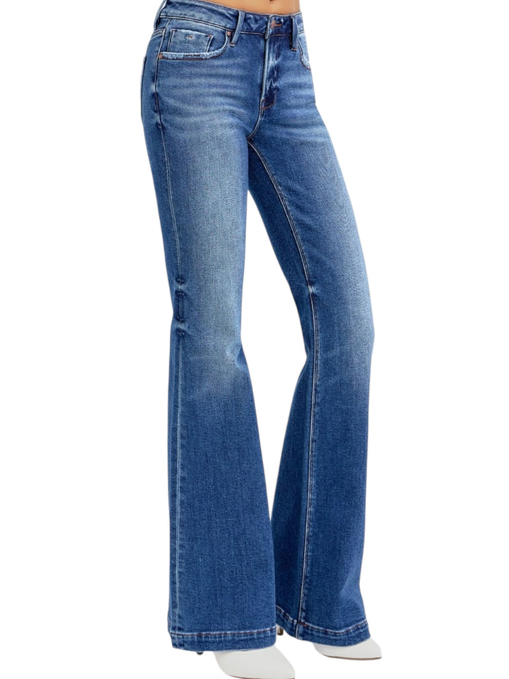 Risen Low Rise Flare Jeans in Dark Wash