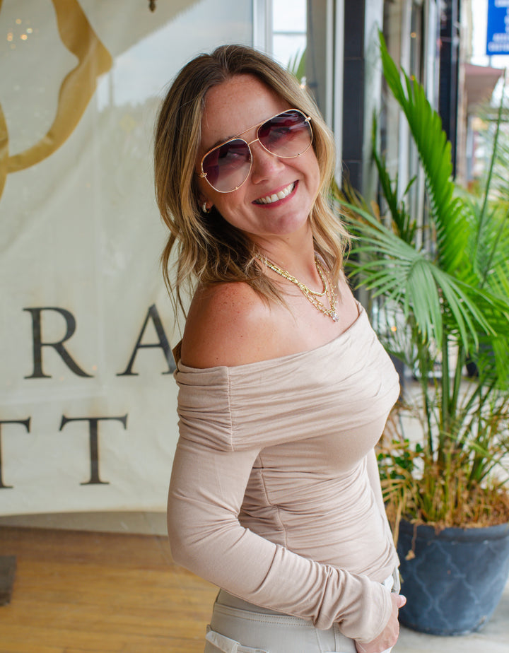 Casual Sophistication Off-the-shoulder Taupe