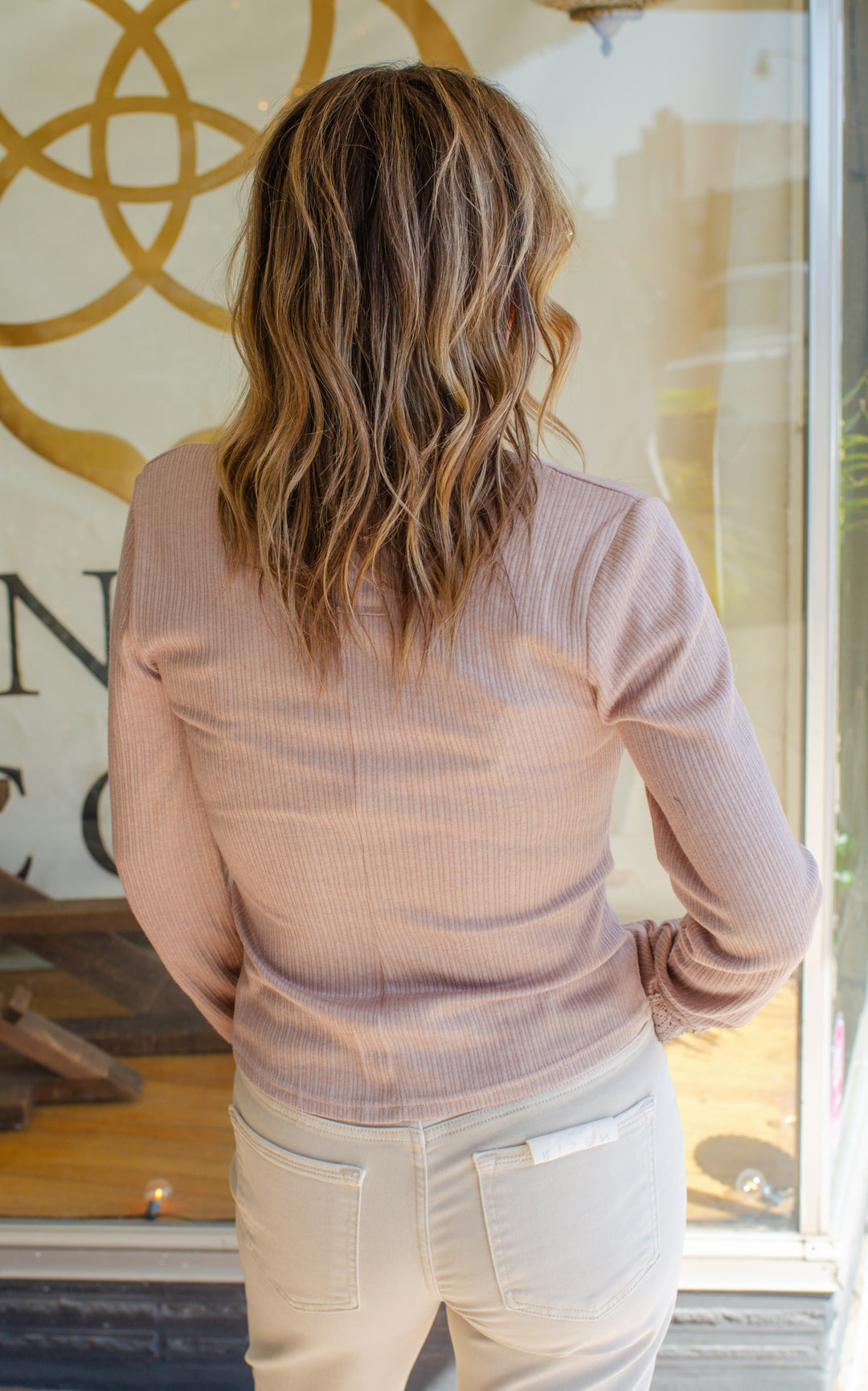 Make You Mine Lace Sleeve Button Down Henley Top in Mocha