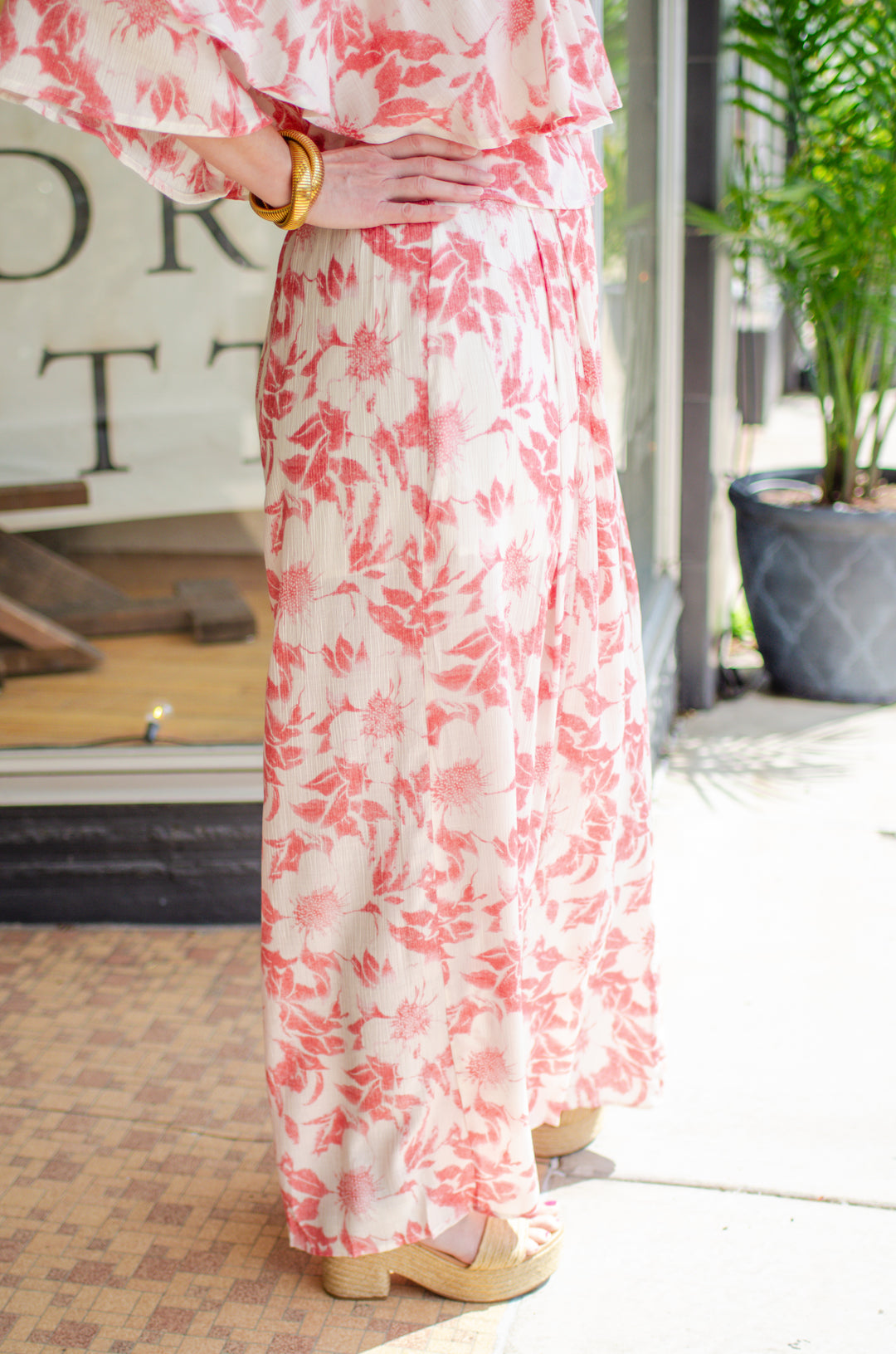 Bahamas Bound High Rise Wide Leg Pant in Coral