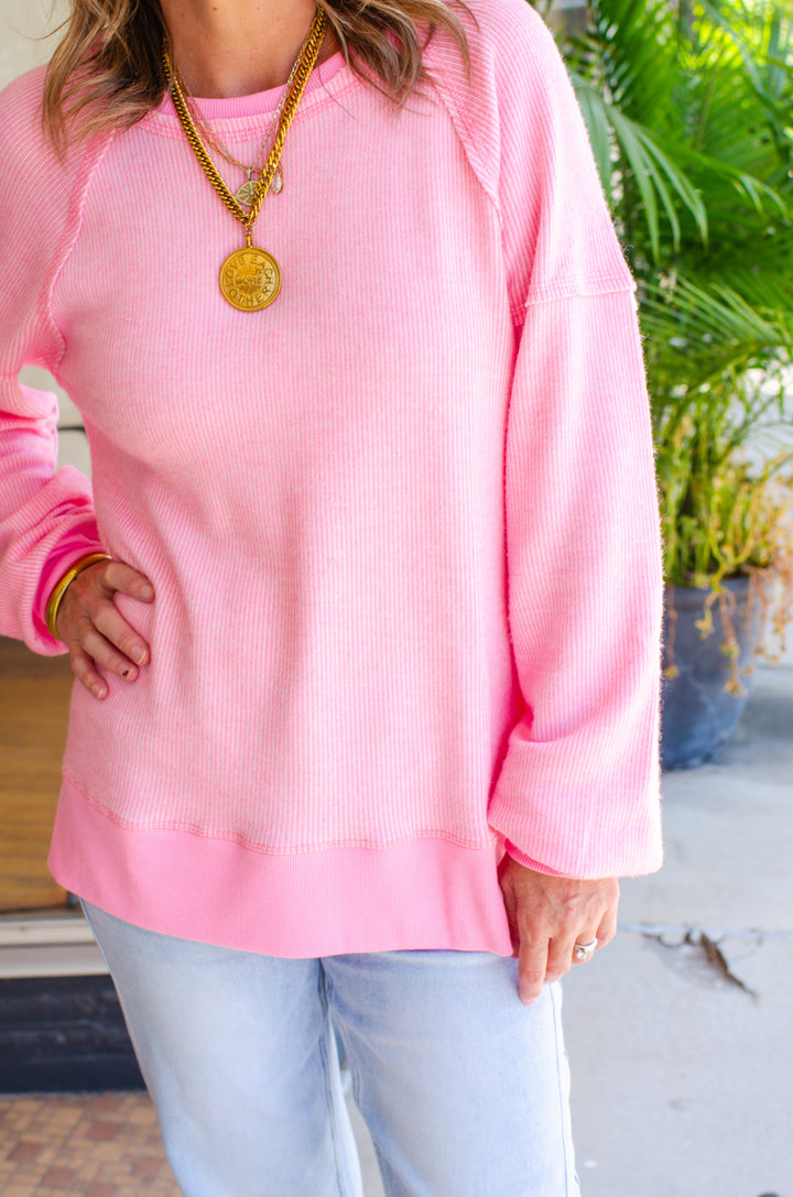 Casual Comfy Lightweight Knit Oversized Top in Pink