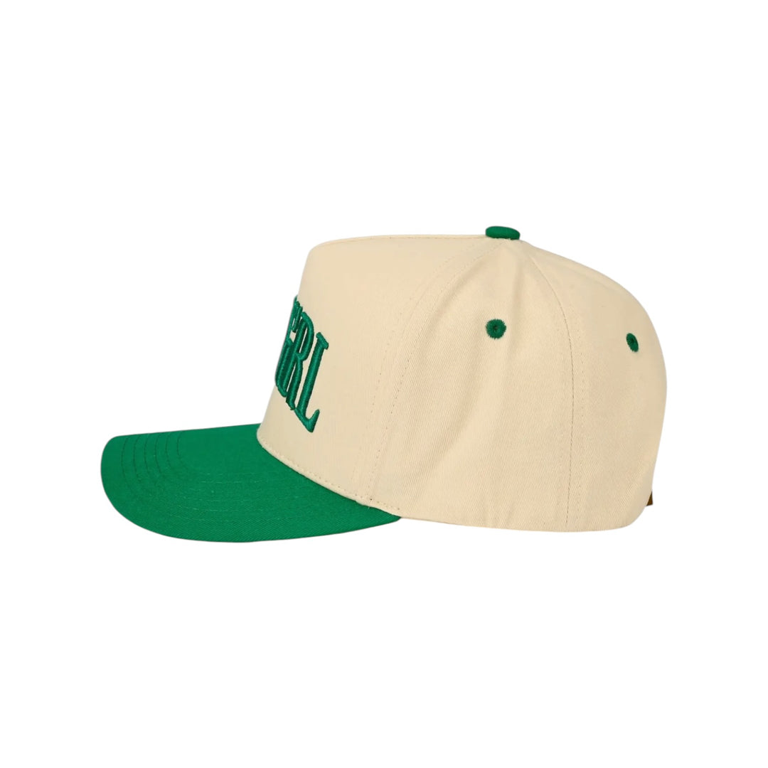GolfGRL Embroidered Two-Tone Trucker Hat in Green & Cream