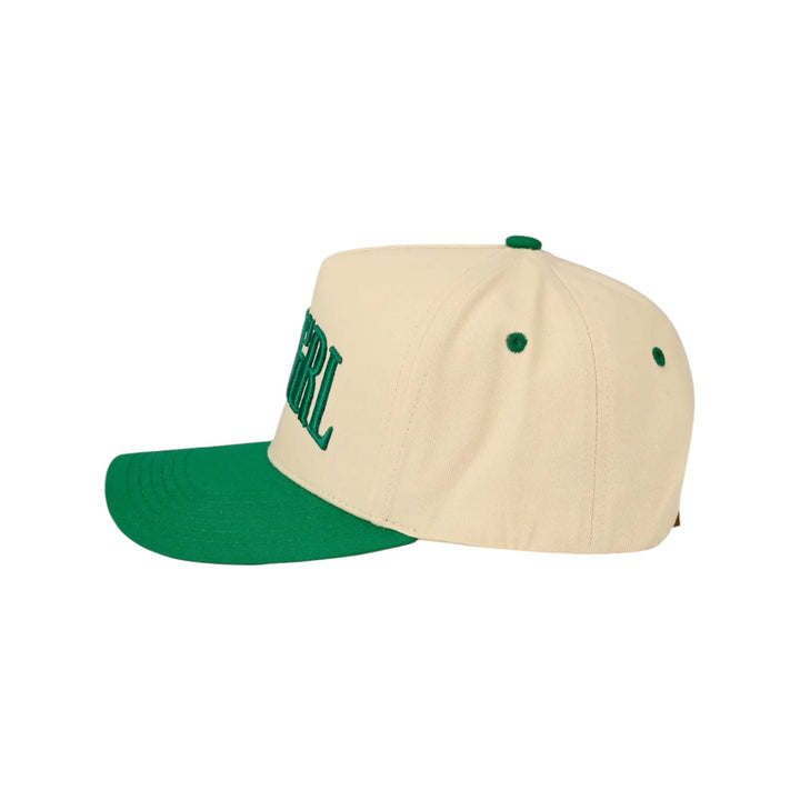 GolfGRL Embroidered Two-Tone Trucker Hat in Green & Cream