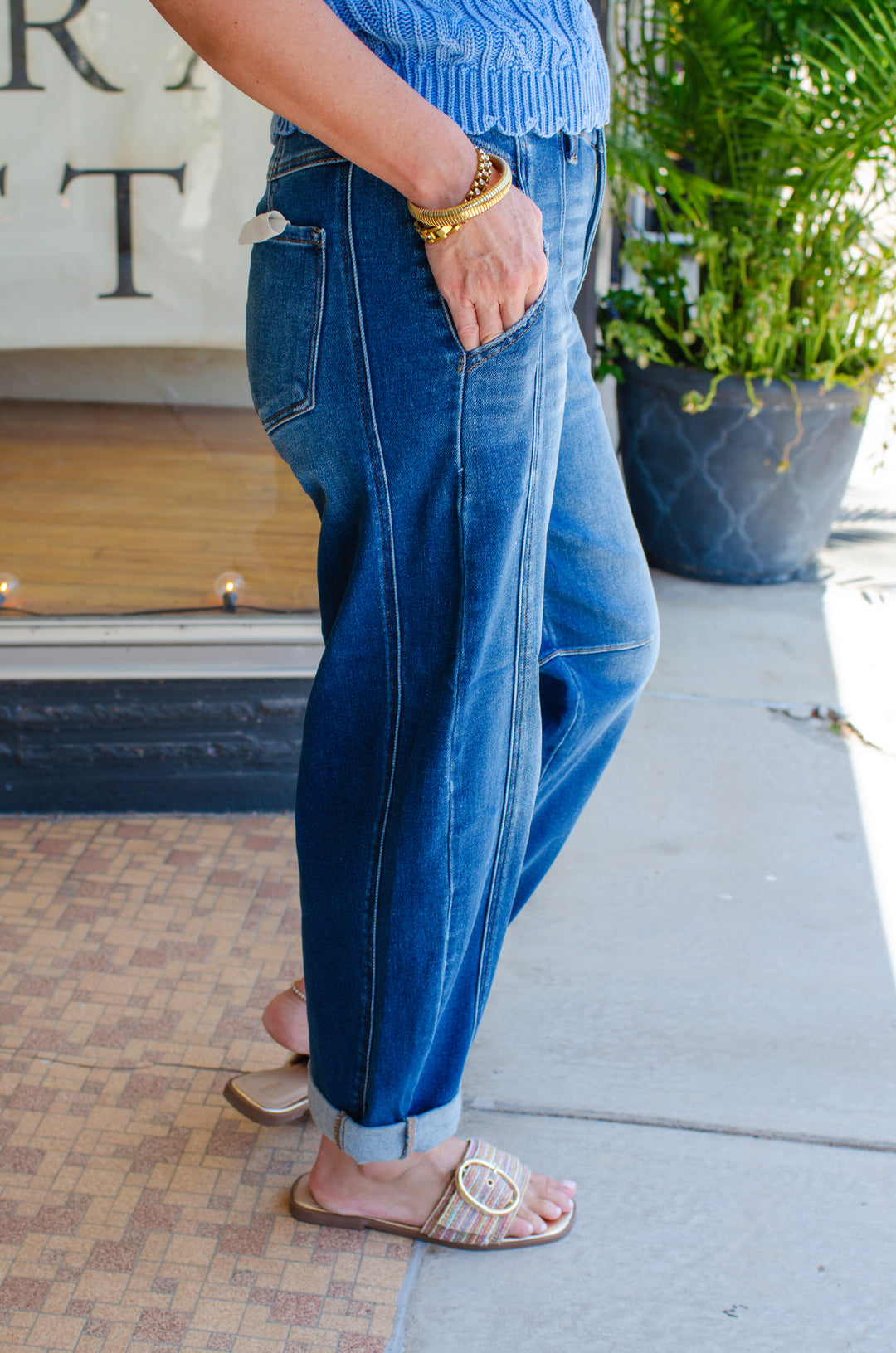 Risen High Rise Boyfriend Fit Ankle Jeans in Dark Wash