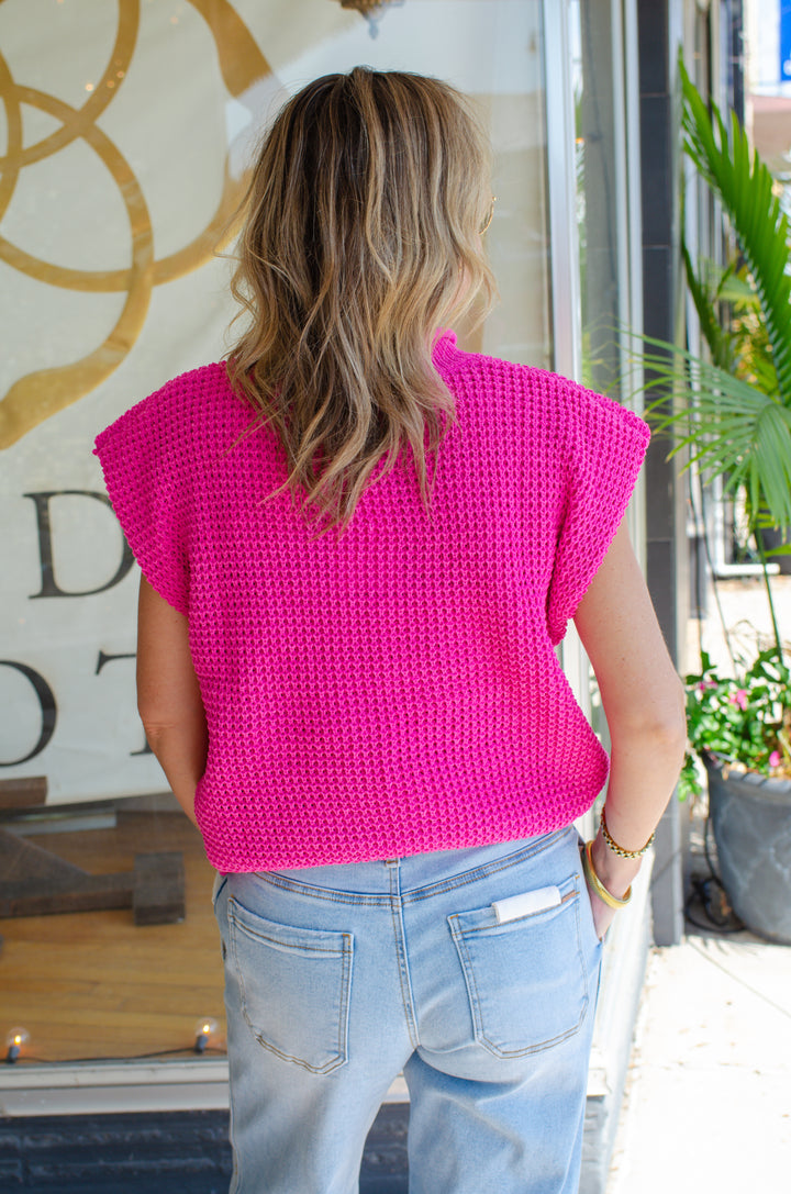 Take Me Back Soft Chenille Knit Sleeveless Sweater Top in Hot Pink