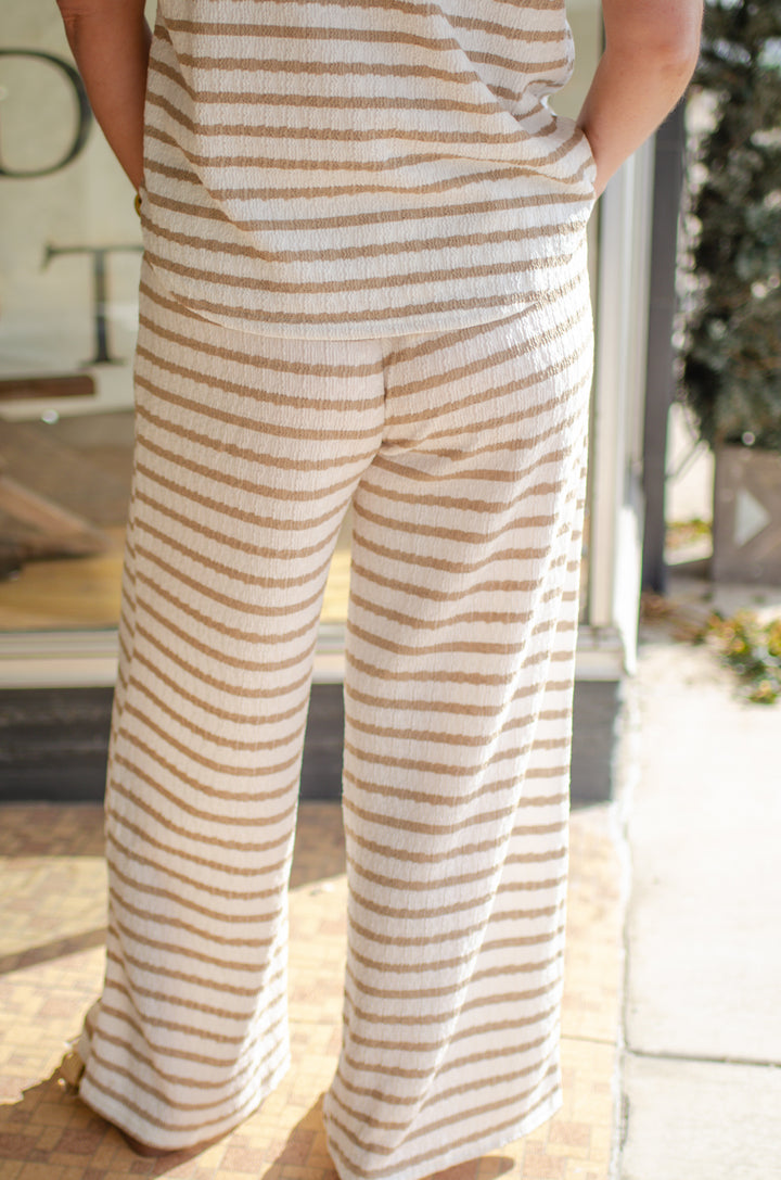 Comfort In You Stripe Textured Pant in Sand & Cream