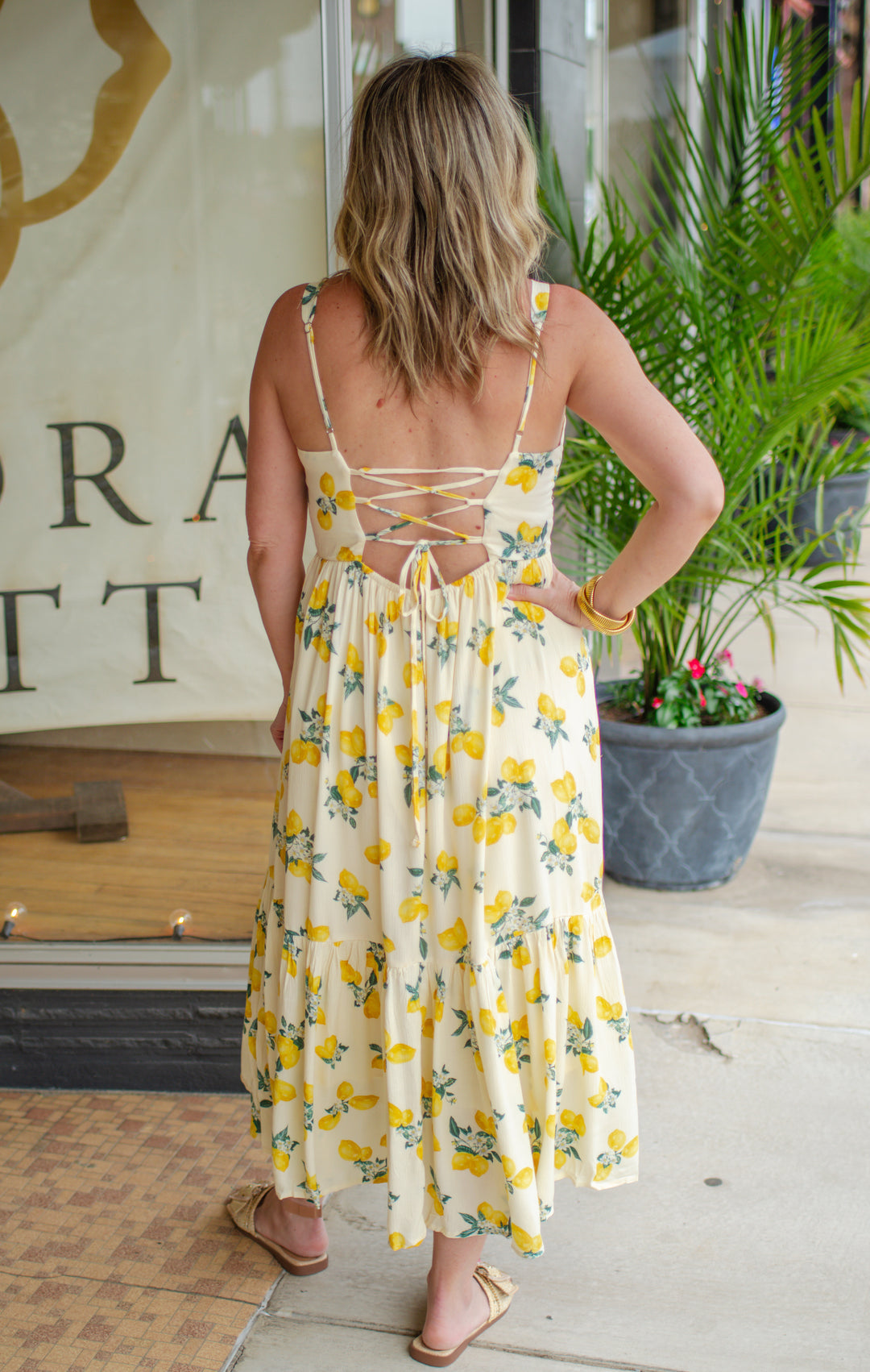 Amalfi Vibes Lemon Printed Tiered Maxi Dress in Cream