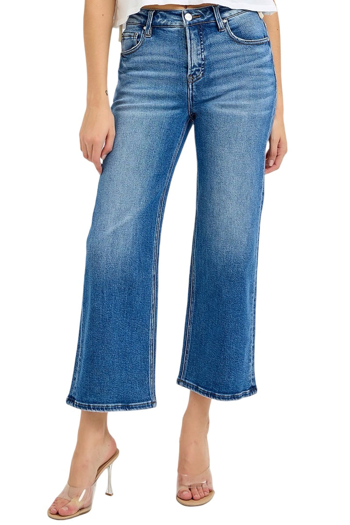 Risen Mid Rise Tummy Control Mid Rise Crop Jeans in Medium Wash