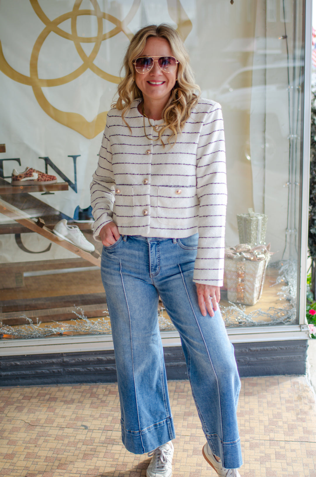 Classic Chic Button Down Stripe Blazer Top