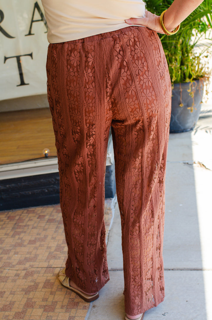 Whimsical Fall Rust Floral Lace Pants