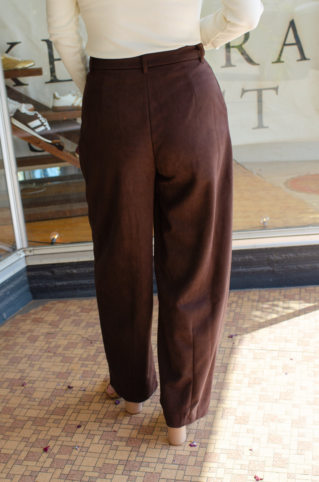 Turn Back Time Faux Suede Trouser in Chocolate
