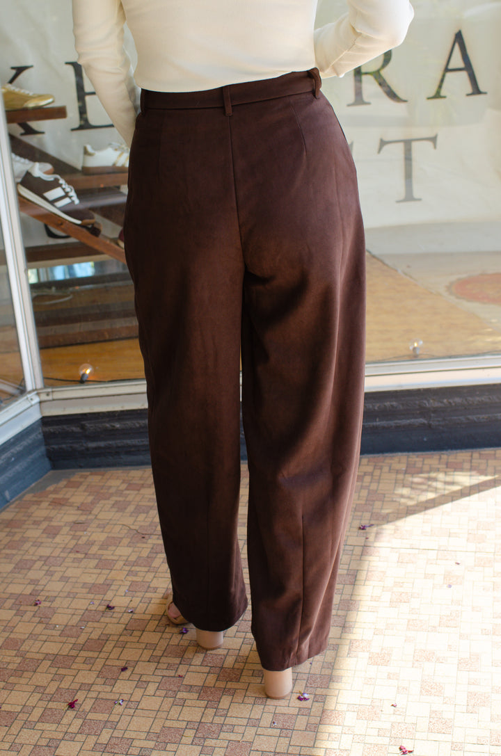Turn Back Time Faux Suede Trouser in Chocolate