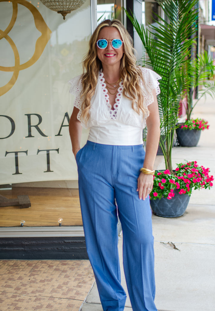 Take Me Back Blue Cuffed Hem Straight Leg Pants