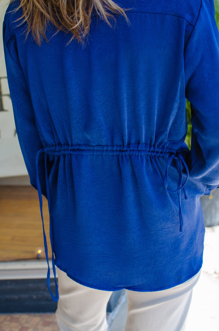 Classic Style 3/4 Sleeve Button Down Top in Blue