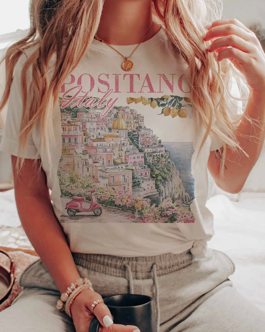 Positano Italy Fitted Graphic Tee in Ivory