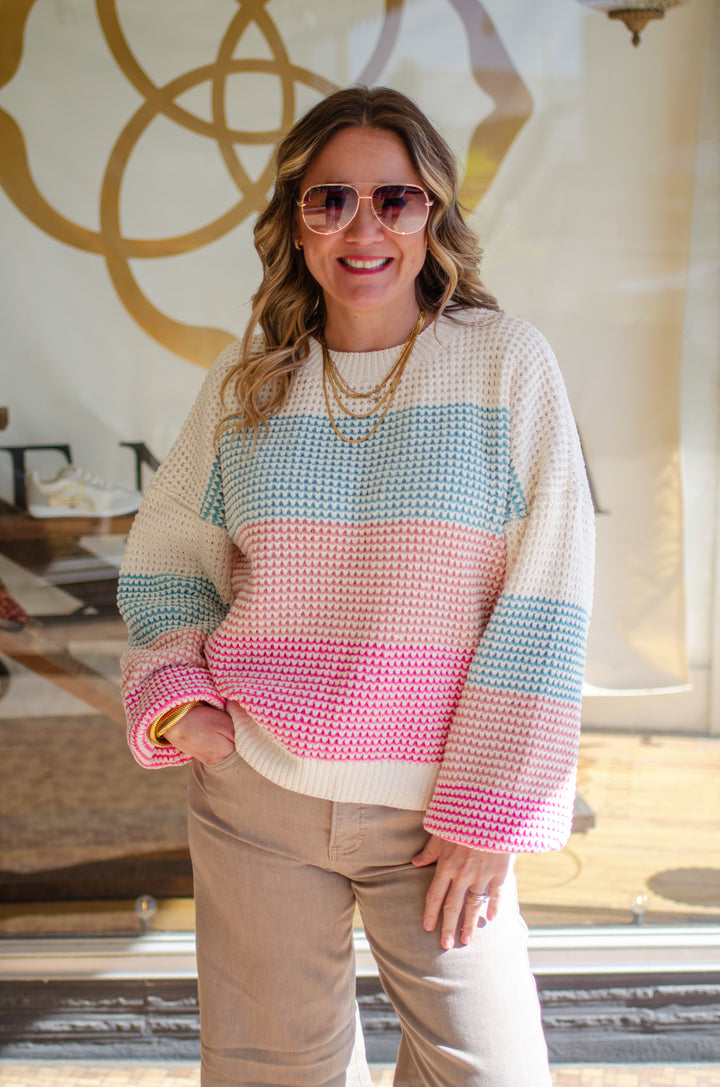 Take Heart Aqua Stripe Knit Sweater