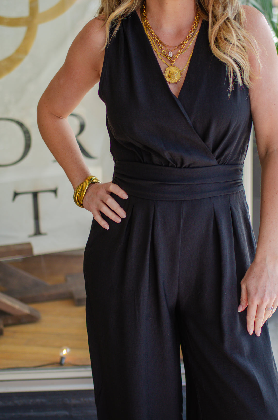 Cloud Nine Sleeveless Cross Front Jumper in Black