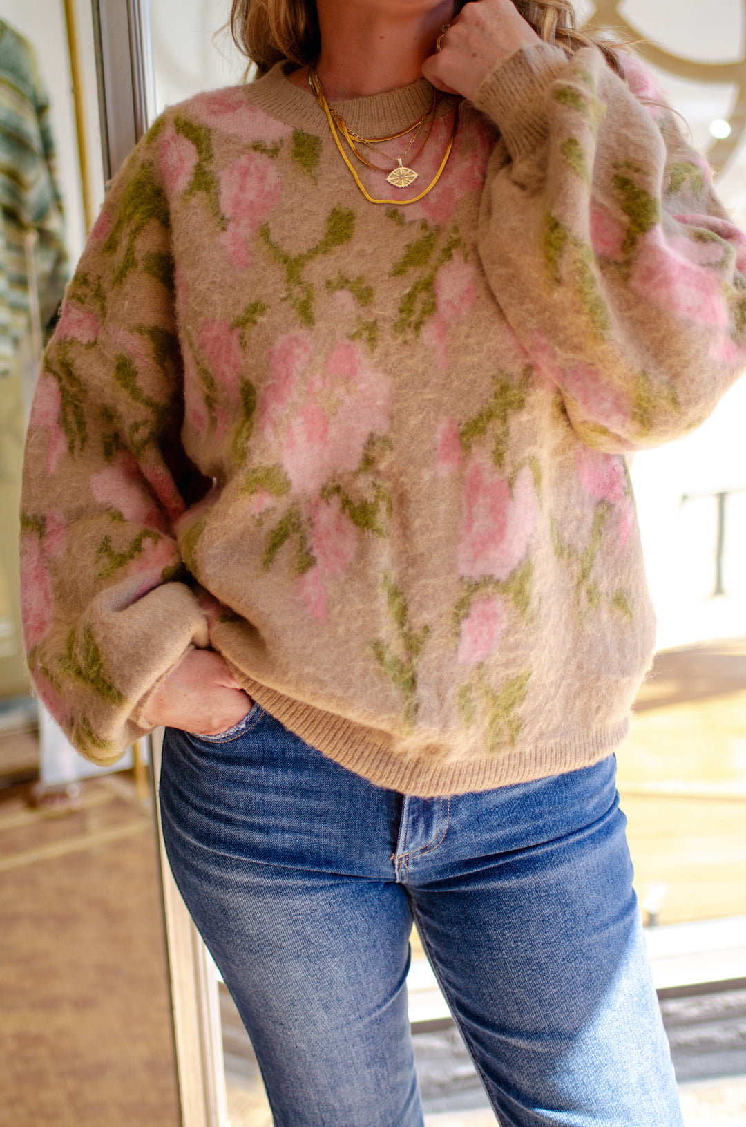 In Bloom Soft & Cozy Floral Print Knit Sweatshirt