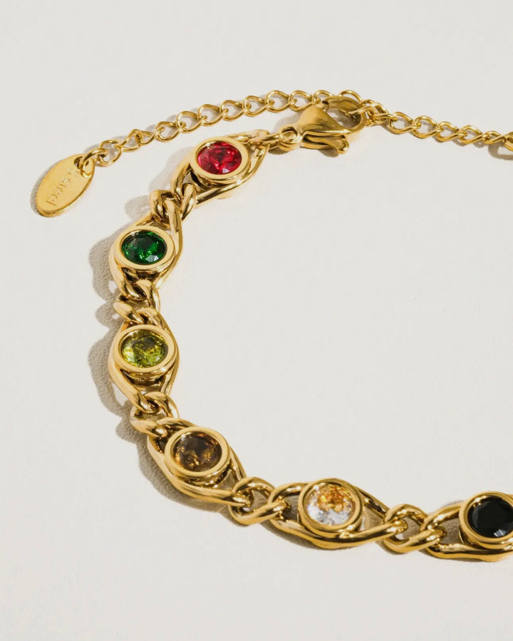 LUXE Elle 18K Gold Multicolor Bold CZ Chain Bracelet